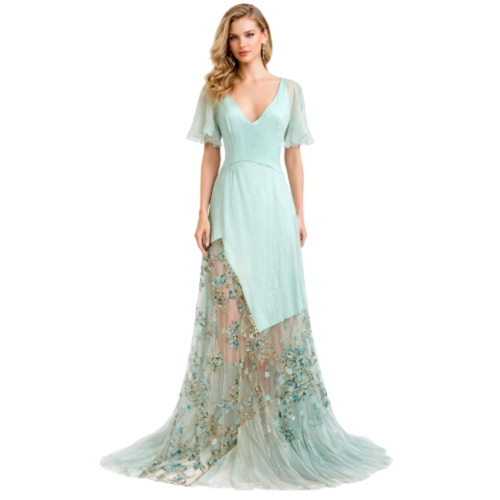 Blumarine Beaded Embroidered Aqua Gown • Made in Italy Sheer Floral Maxi Dress - Picture 8 of 15